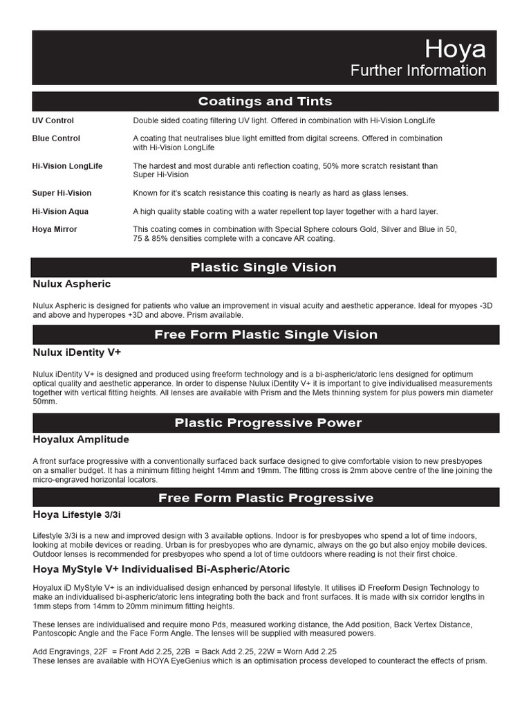 Hoya Lens Catalogue 2025 Overview | PDF | Lenses | Electromagnetic ...