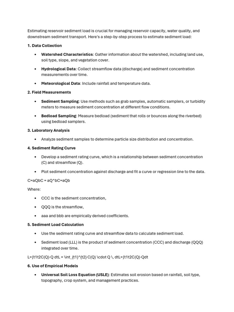 Estimating Reservoir Sediment Load | PDF | Discharge (Hydrology) | Sediment