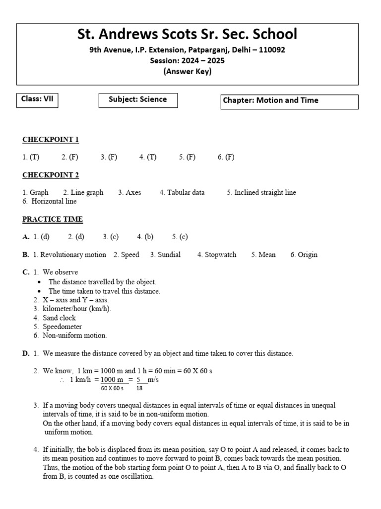 Science - Ch-14 Answer Key (VII) 2024 | PDF | Speed | Physical Quantities