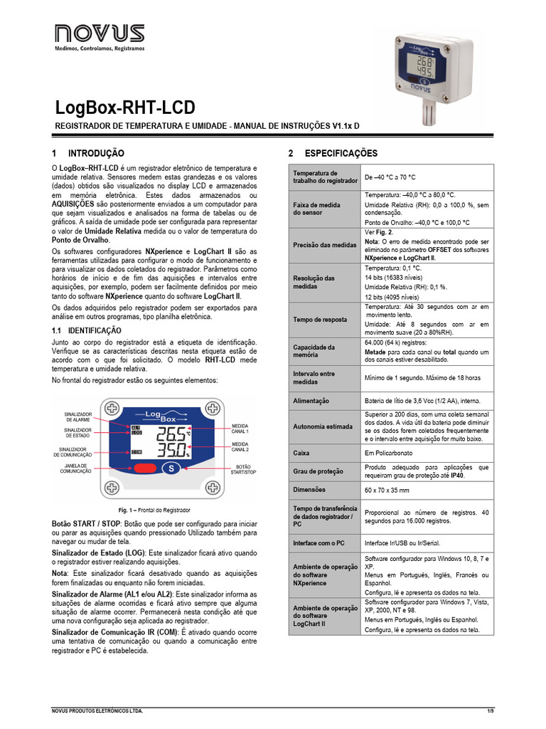 Manual do LogBox-RHT-LCD: Registrador de Dados | PDF | USB ...