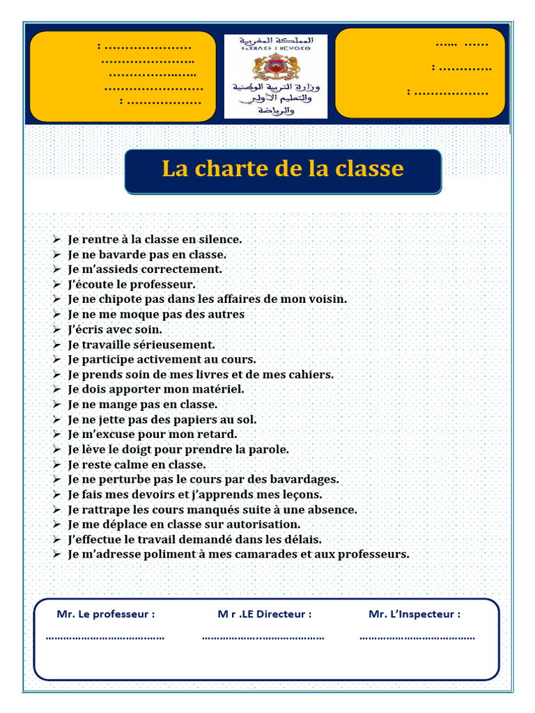 Charte De La Classe R gles Essentielles PDF