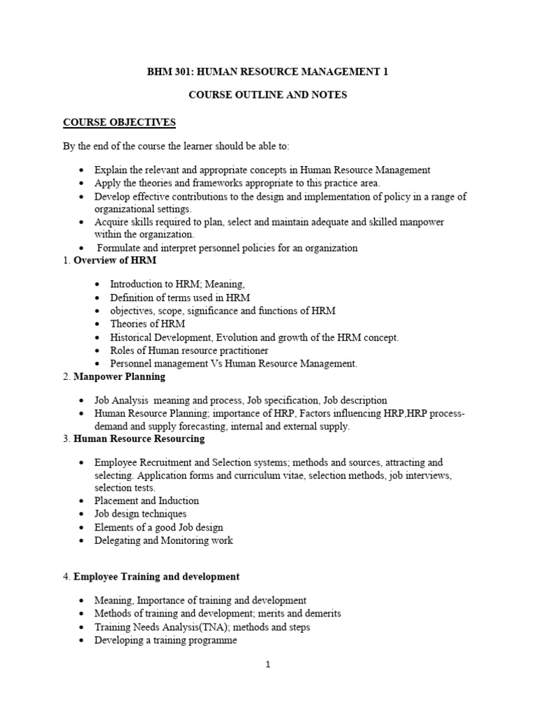 Human Resource Management Course Outline | PDF | Human Resource ...