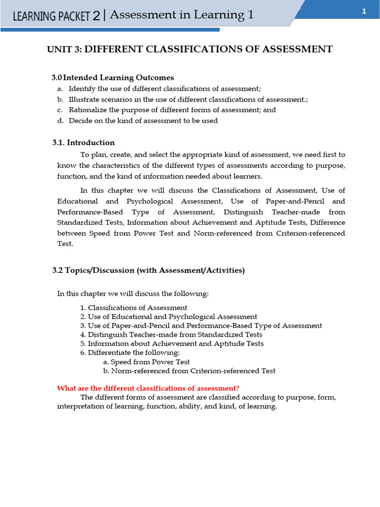 Classifications of Assessment in Education | PDF | Educational ...