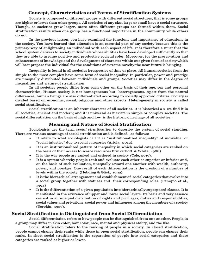 Understanding Social Stratification Systems | PDF | Social ...
