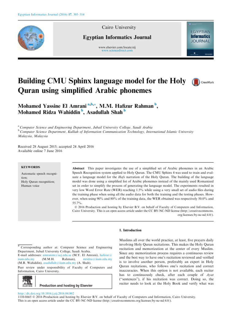 Quran Language Model with Arabic Phonemes | PDF | Speech Recognition ...