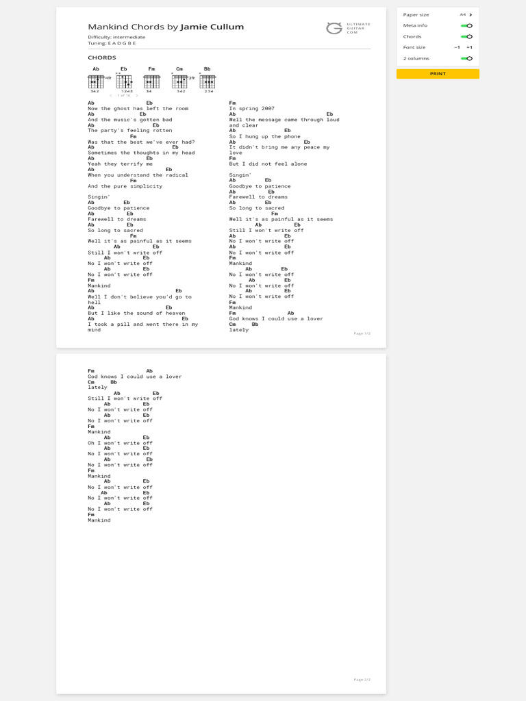 Mankind Chords by Jamie Cullumtabs at Ultimate Guitar Archive | PDF ...