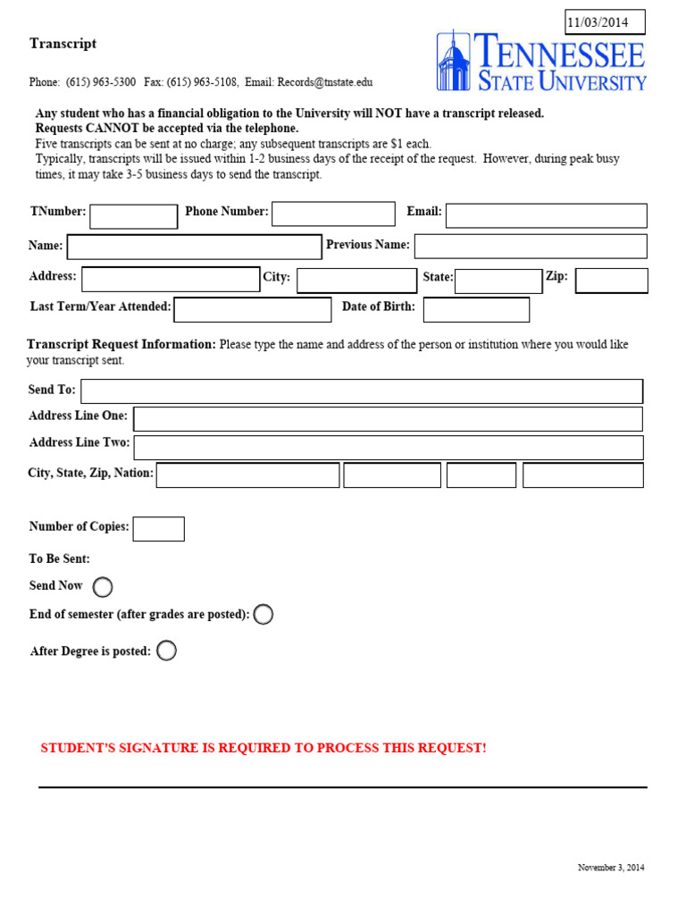 Blank tsu ranscript request form pdf