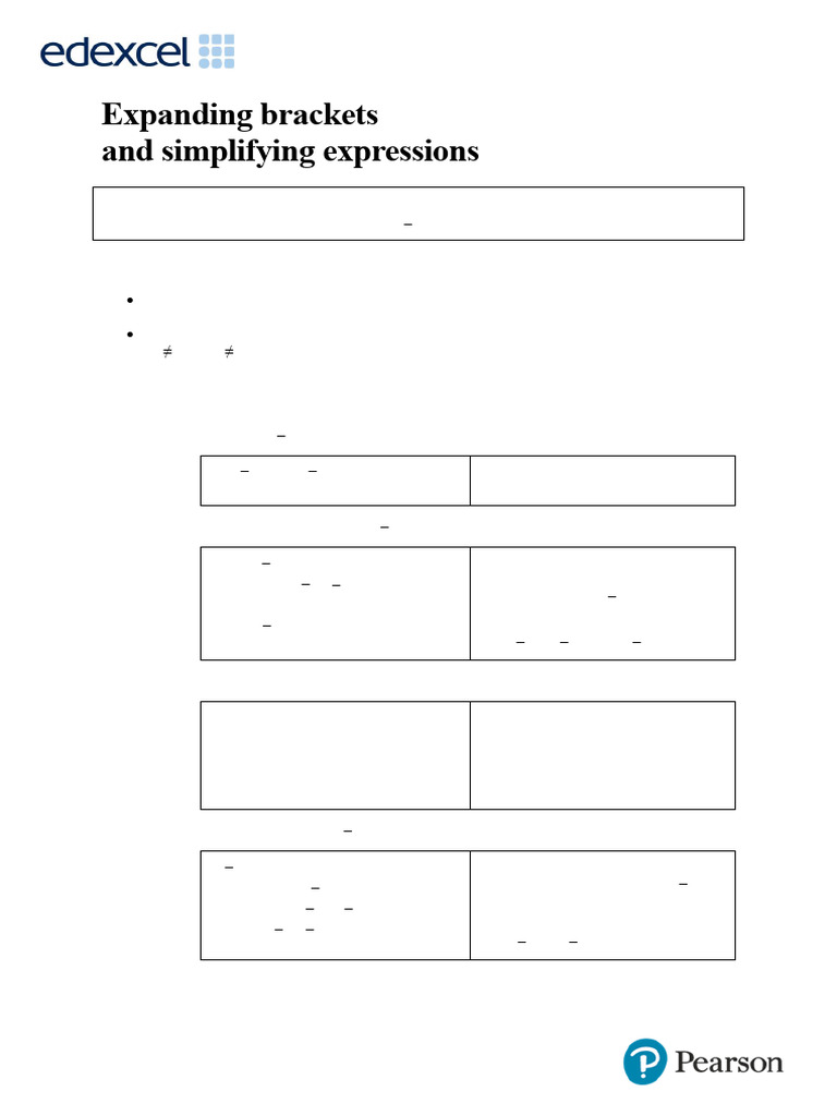 Expanding and Simplifying Brackets Guide | PDF | Algebra | Teaching ...