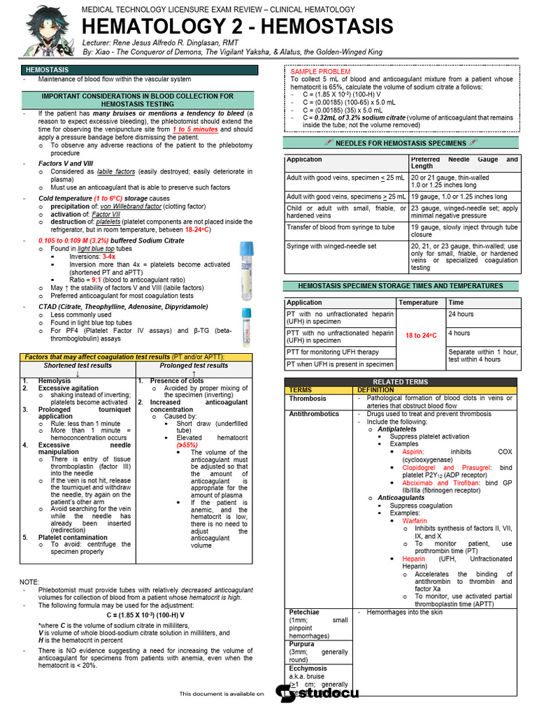 Hemostasis Testing Guidelines for Phlebotomists | PDF | Coagulation ...