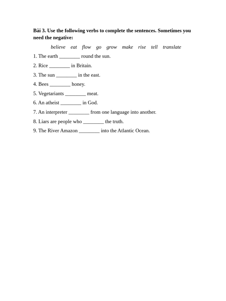 Verb Completion Exercise for Students | PDF