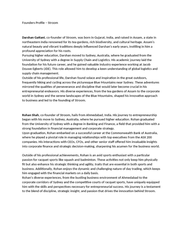 Founders Profile Stroom | PDF | Business