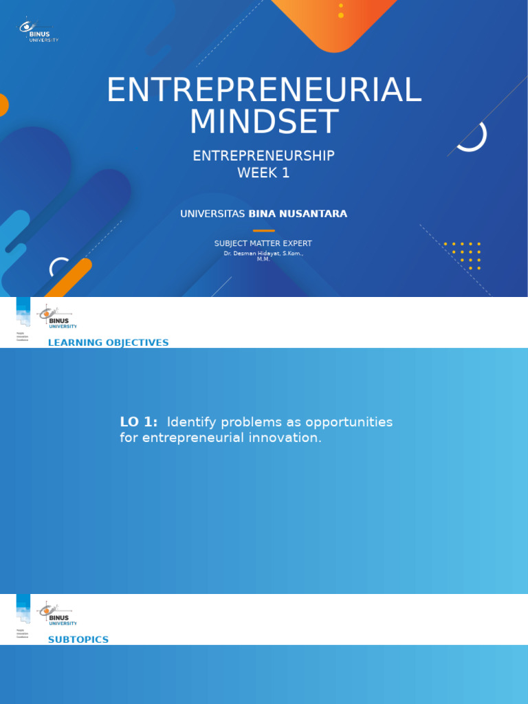 Week 1 - Entrepreneurial Mindset | PDF | Sustainability | Entrepreneurship