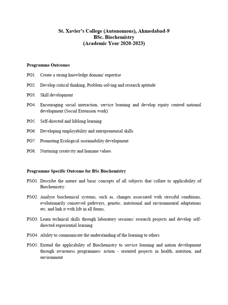 BSC Biochemistry 2020 2023 Effective From June 2020 | PDF | Metabolic ...