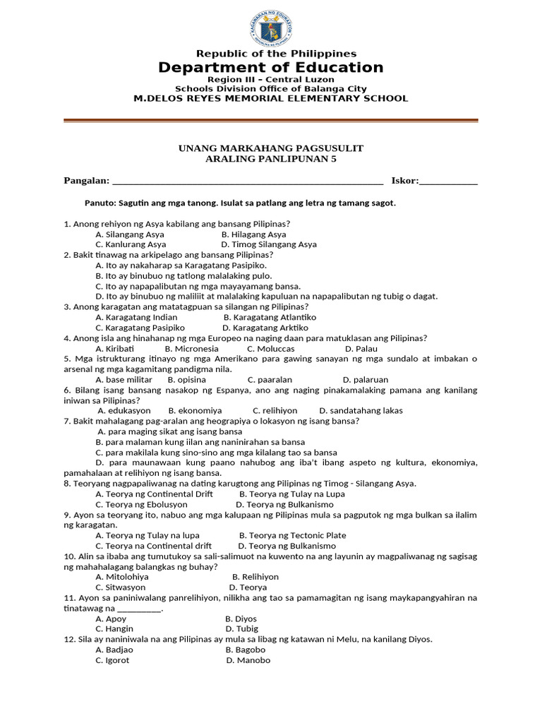 G5 Ap Q1 Periodical Test Pdf