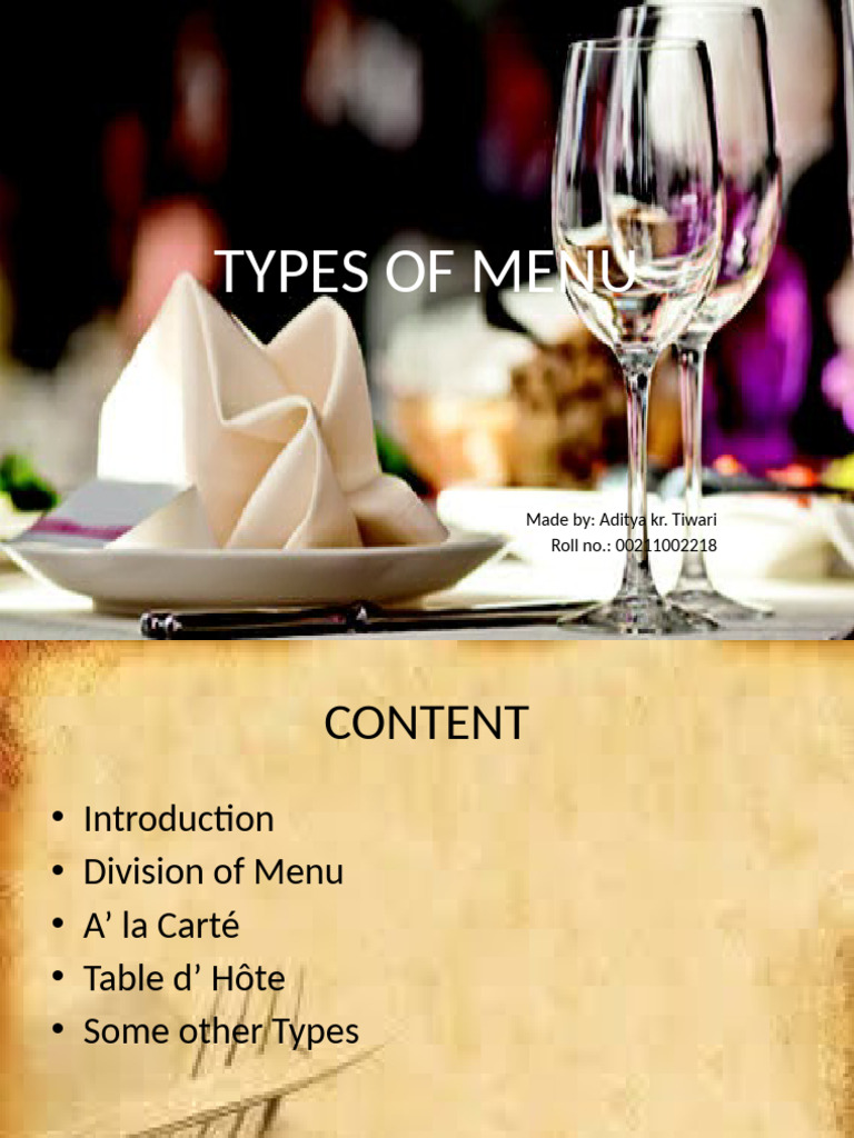 Typesofmenu 210620104731 | PDF