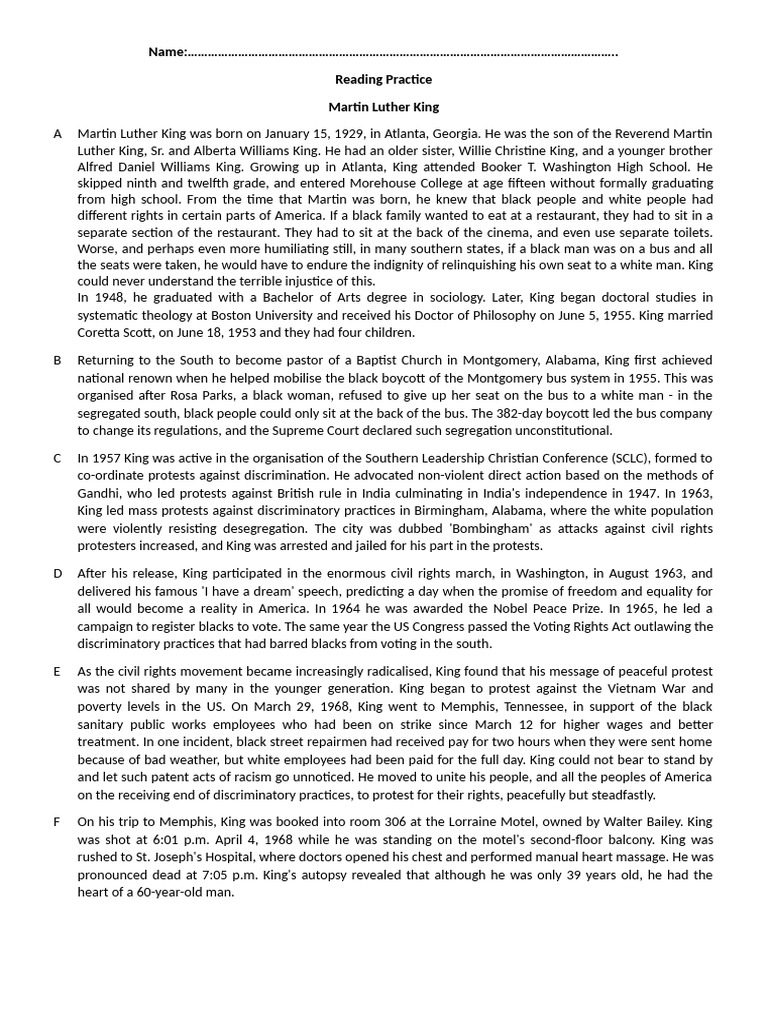 TRS601.P2U1.Further Reading | PDF | Martin Luther King Jr. | Society Of ...