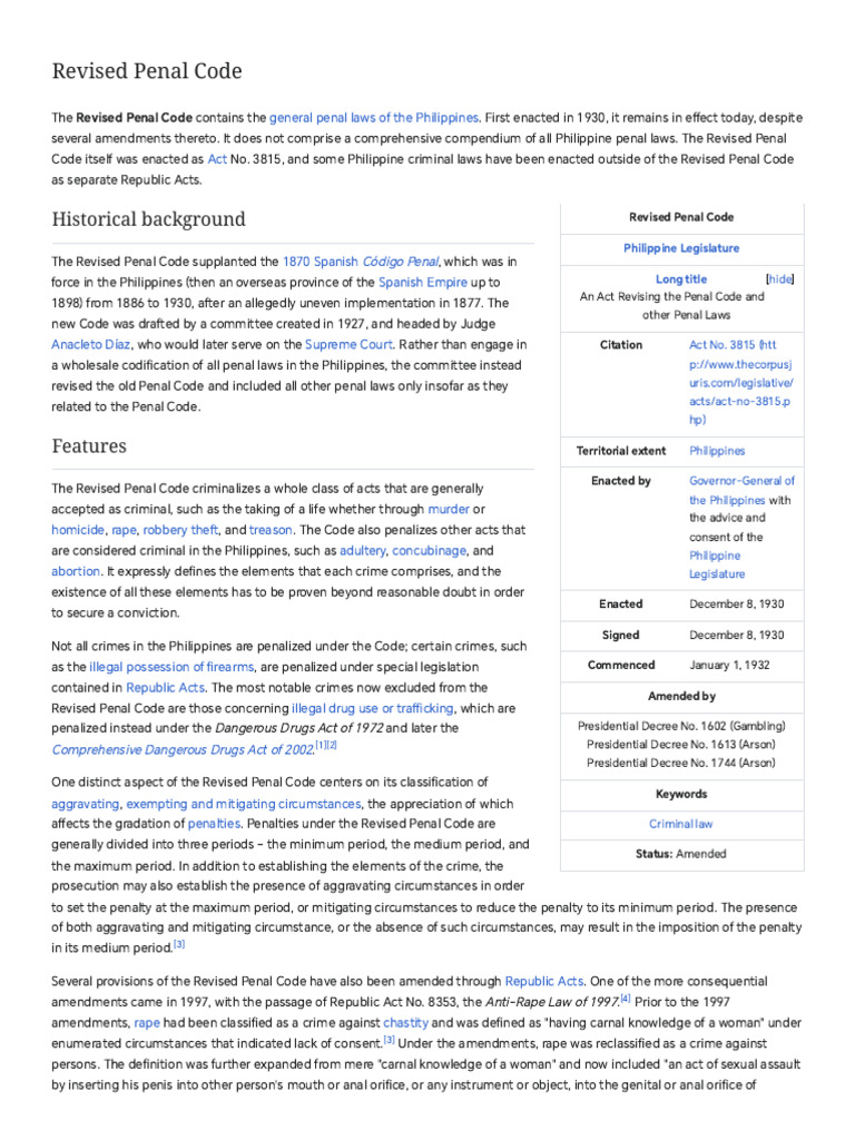 Overview of the Revised Penal Code | PDF | Justice | Crimes