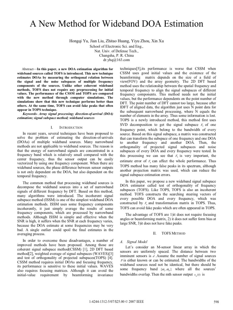 New TOFS Algorithm for Wideband DOA Estimation | PDF | Discrete Fourier ...