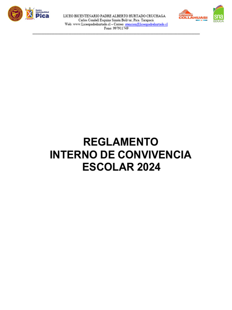 Reglamento Interno Convivencia y Protocolos 2024 VF.2 | PDF | Escuelas ...