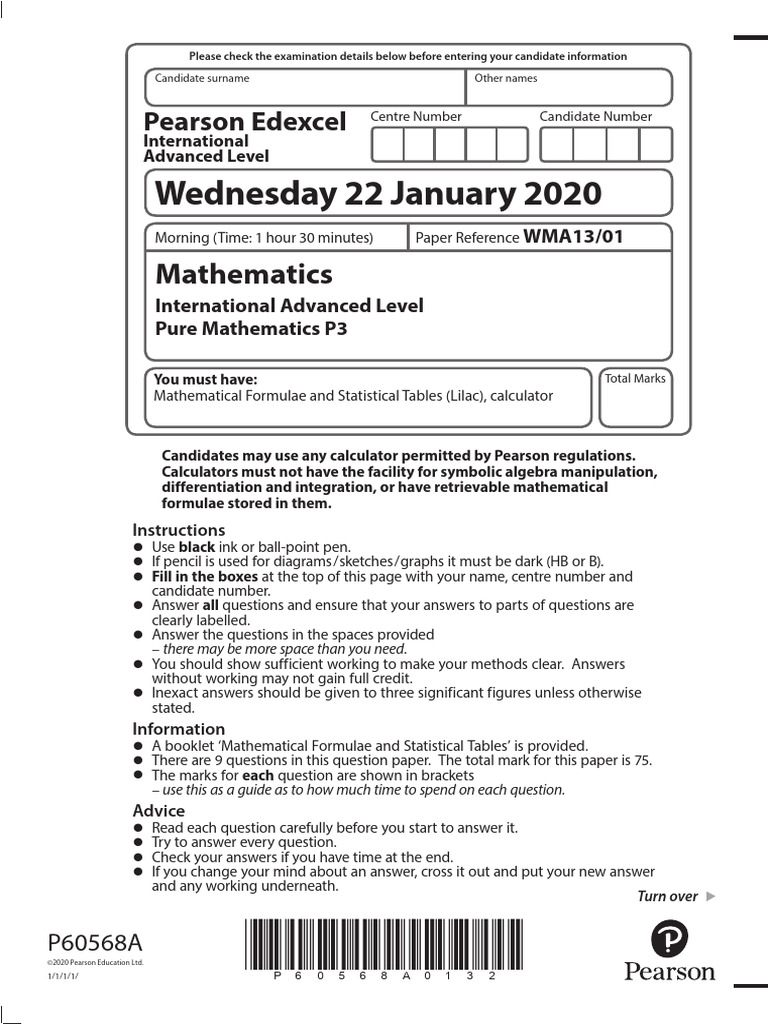 Jan 2020 P3 QP | PDF | Mathematics | Algebra