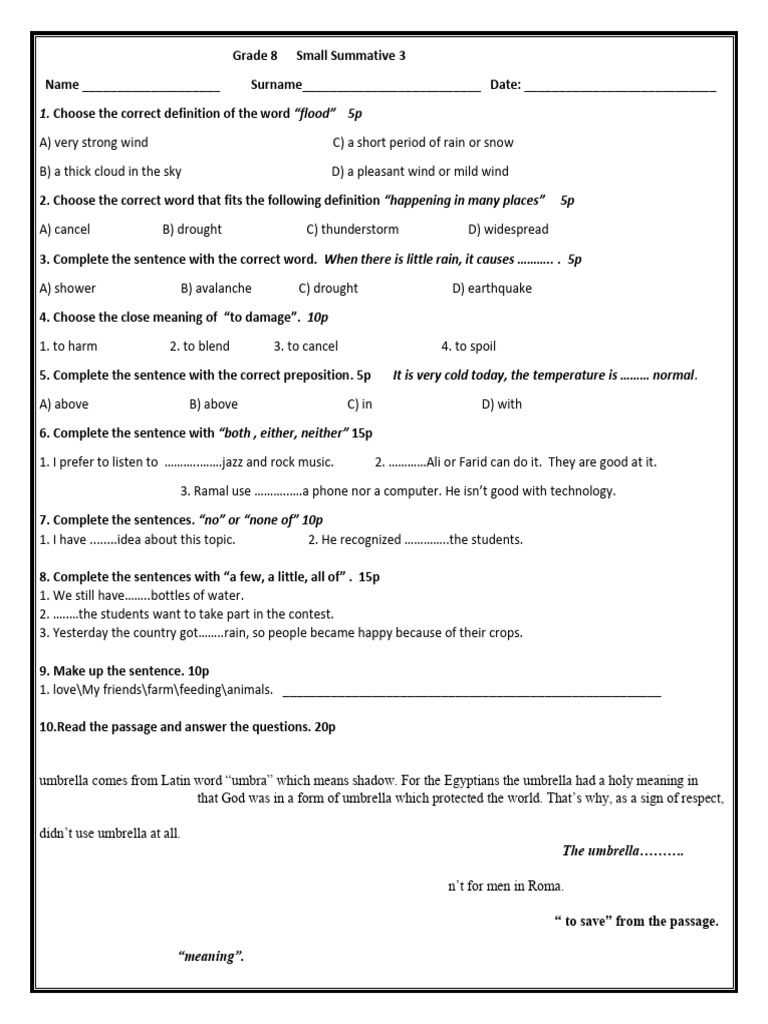 Grade 8 Summative Assessment Guide | PDF | Umbrella