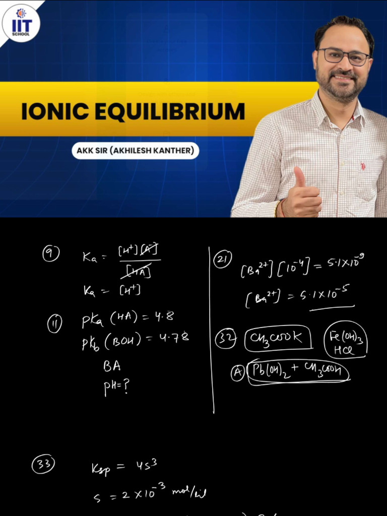 Ionic Equilibrium - L-15 (Class Notes) - Jee Mains Discussion | PDF