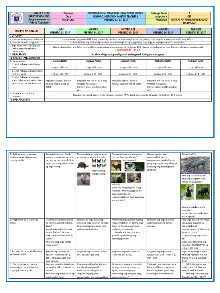 DLL in Esp 4 Week 4 Quarter 4 The K To 12 Way | PDF