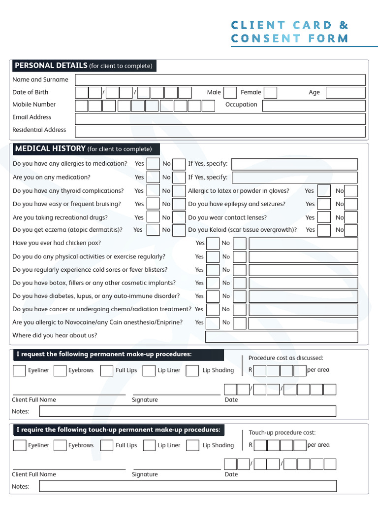 Permanent Make-Up Consent Form | PDF | Indemnity | Clinical Medicine