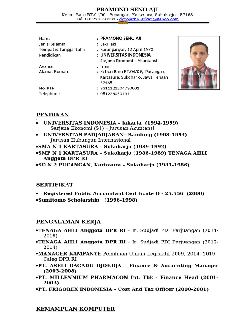 Profil Pramono Seno Aji di Sukoharjo | PDF