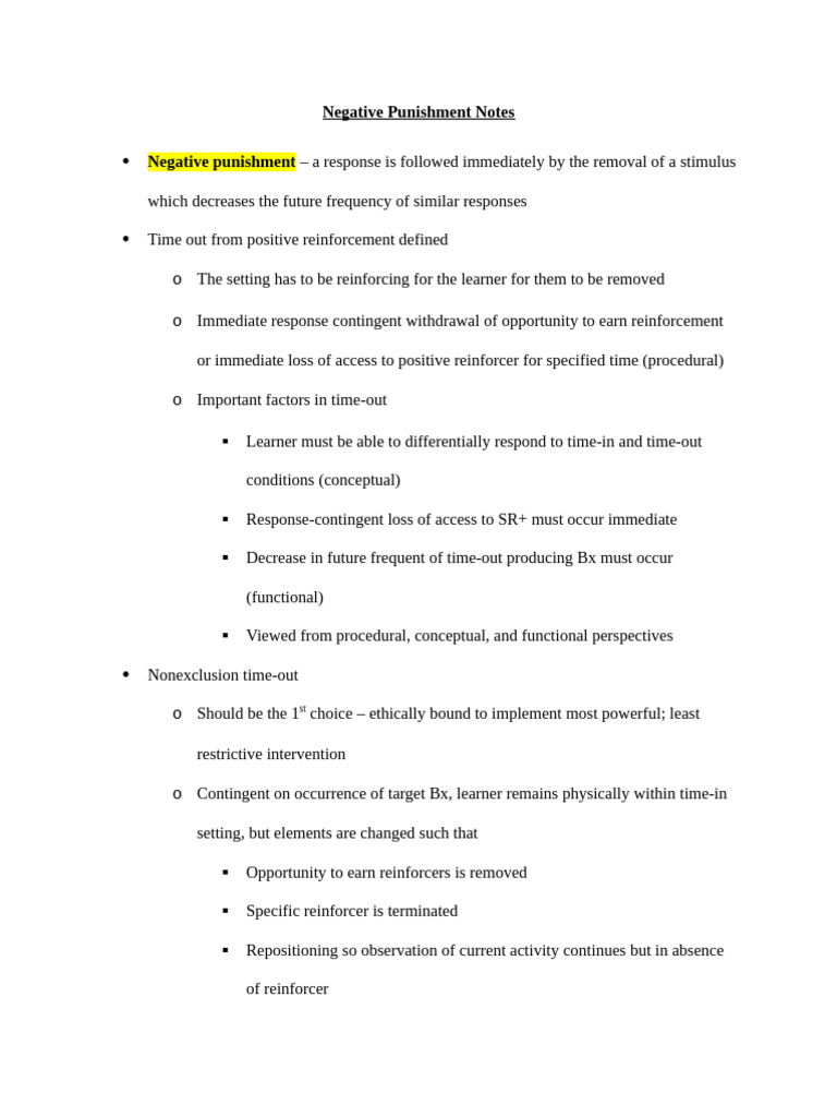 Negative Punishment Notes | PDF | Reinforcement | Learning