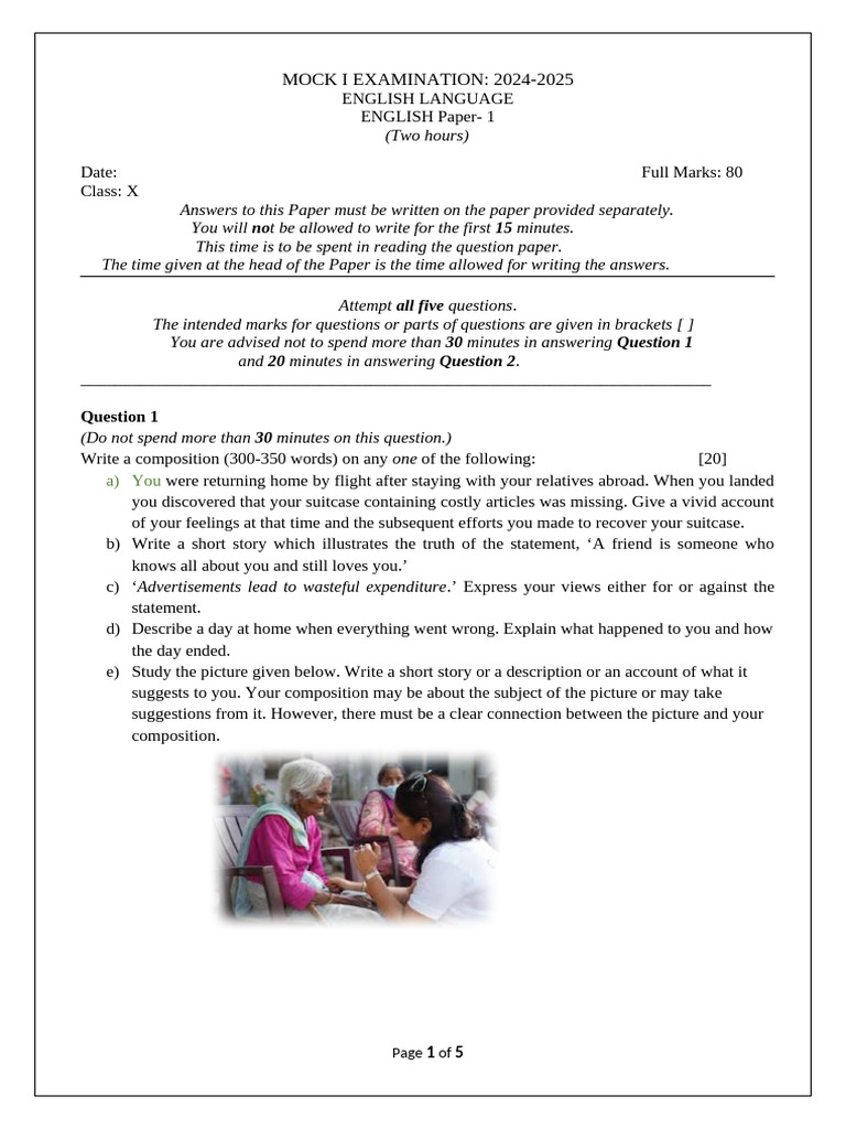 Class X English Mock Examination 2024-25 | PDF