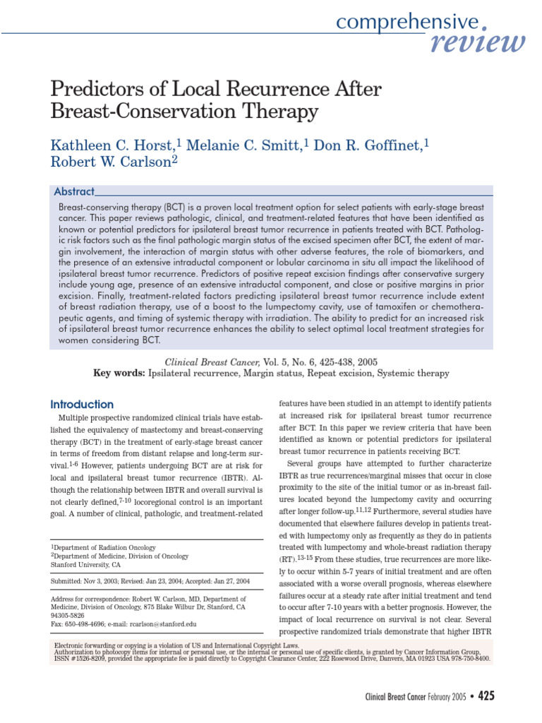 Predictors of Local Recurrence After BCS | PDF | Breast Cancer ...