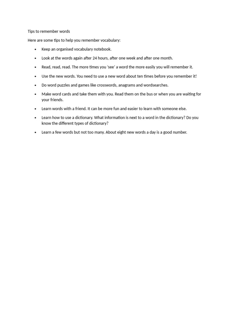 Tips to Remember Words | PDF