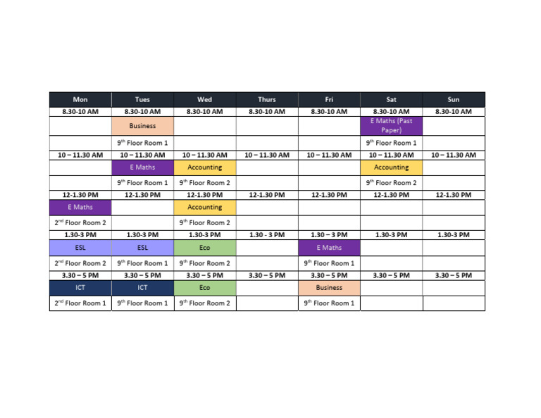 Weekly Class Schedule Overview | PDF