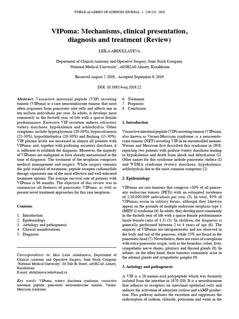 Overview of VIPoma and Its Treatment | PDF | Cancer | Neoplasms