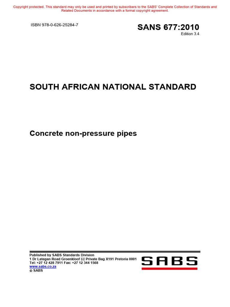 Sans 677 | PDF | Pipe (Fluid Conveyance) | Concrete