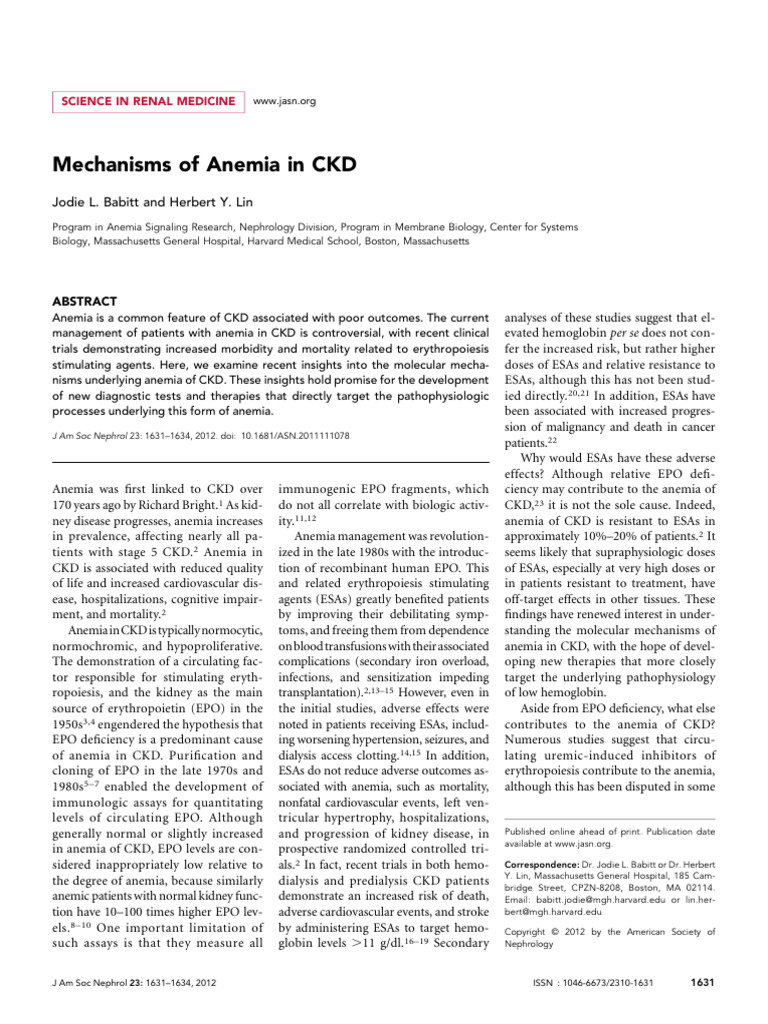Mechanisms of Anemia in CKD.9 | PDF | Chronic Kidney Disease | Anemia