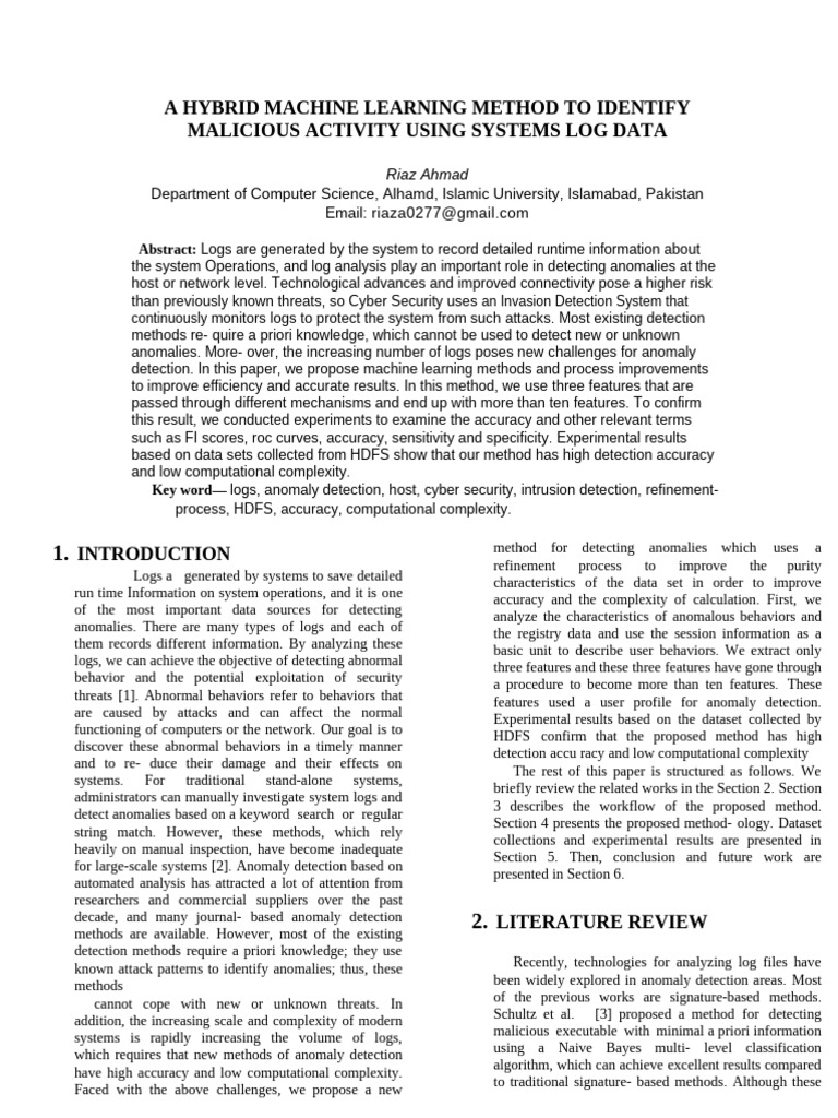 Hybrid ML for Anomaly Detection in Logs | PDF | Cluster Analysis ...