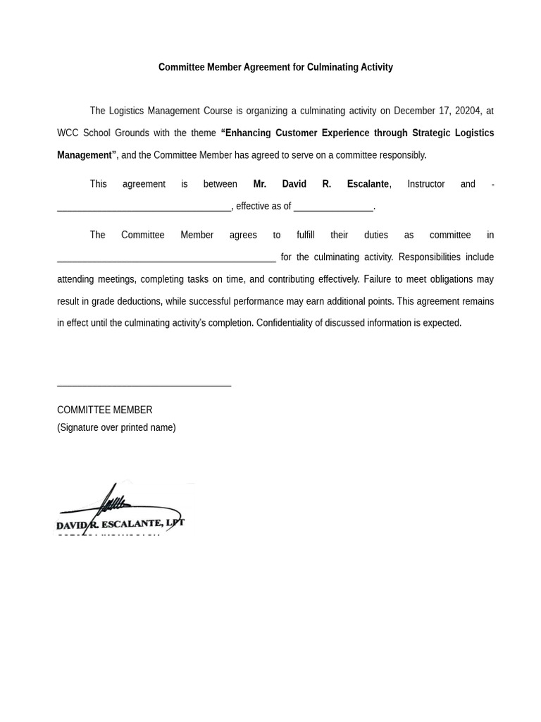 Committee Member Agreement For Culminating Activity | PDF