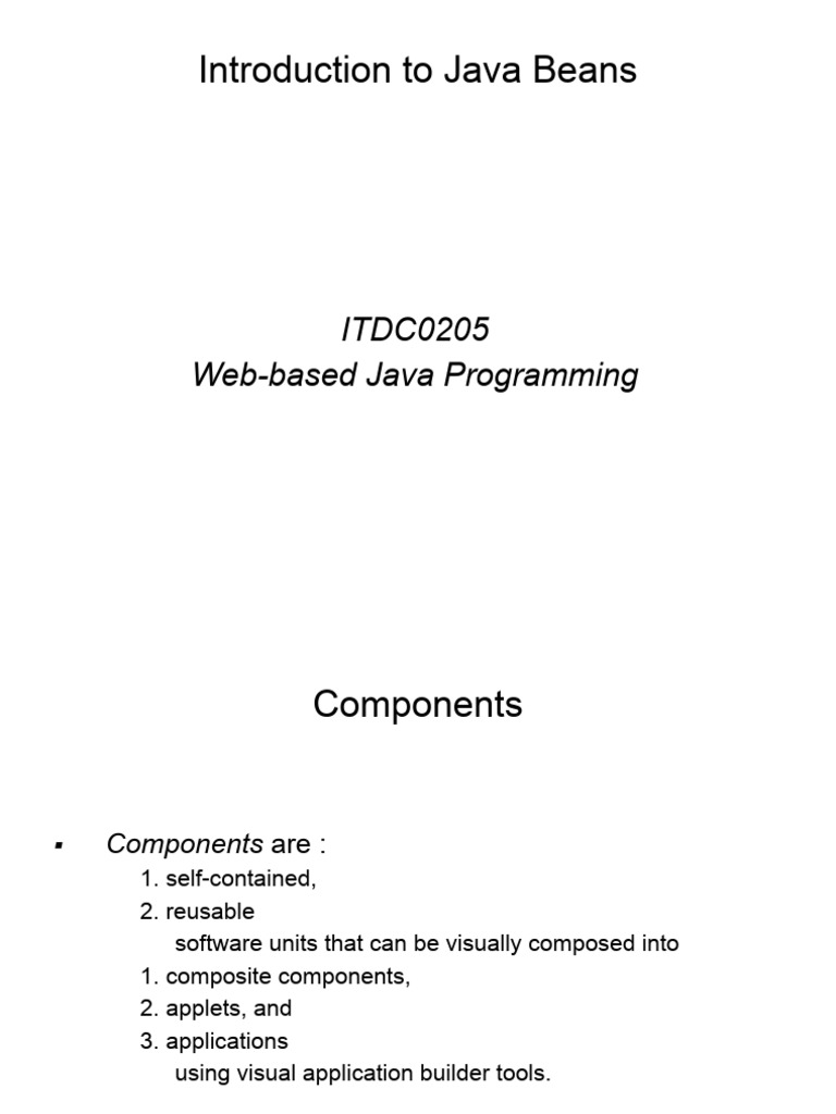 Introduction to Java Beans and Components | PDF | Java (Programming ...