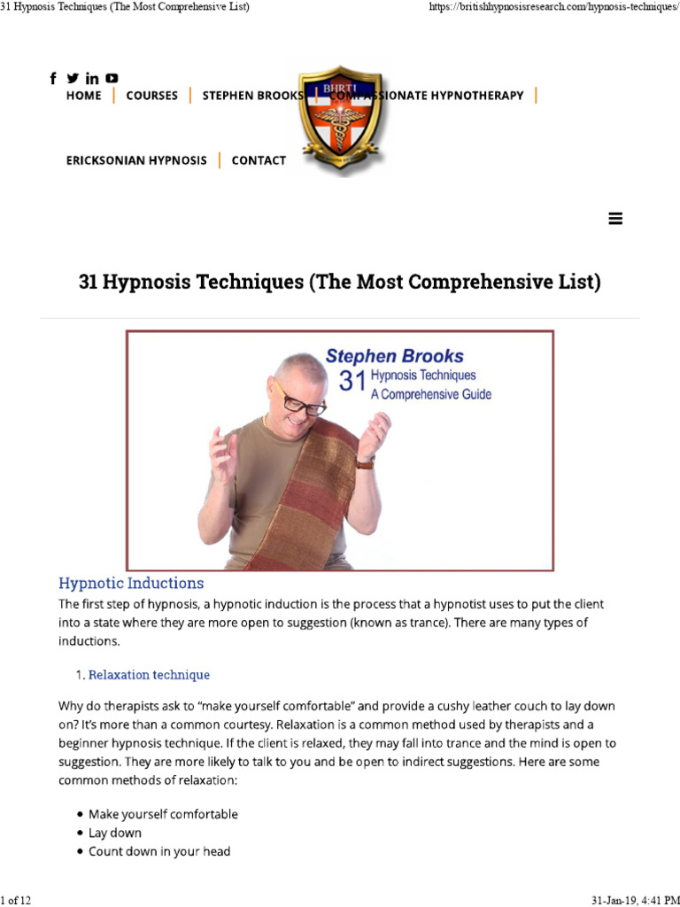 31 Hypnosis Techniques (The Most Comprehensive List) | PDF