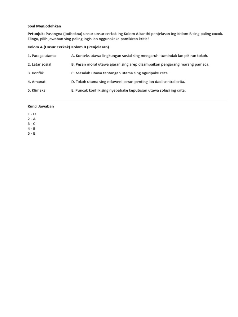 Soal Menjodohkan Pdf