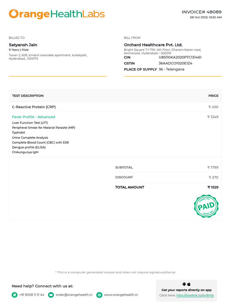 Satyansh Jain Orchard Healthcare Pvt. LTD.: INVOICE# 48089 | PDF ...