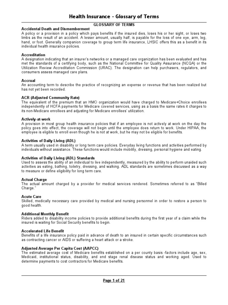 Health Insurance Glossary of Terms Medicare (United States) Managed