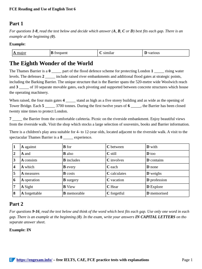 FCE Reading Test 6: The Thames Barrier | PDF | Vocabulary | Dream