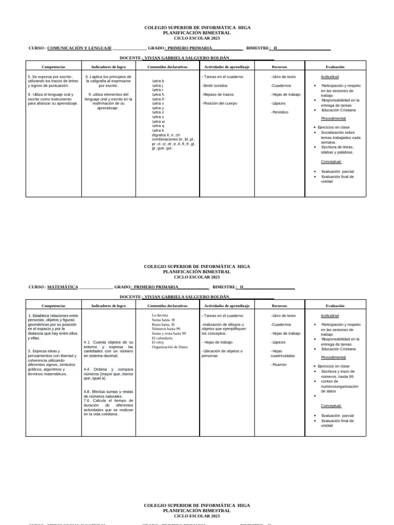 Plan de Clase para Primero Primaria | PDF | Evaluación | Maestros