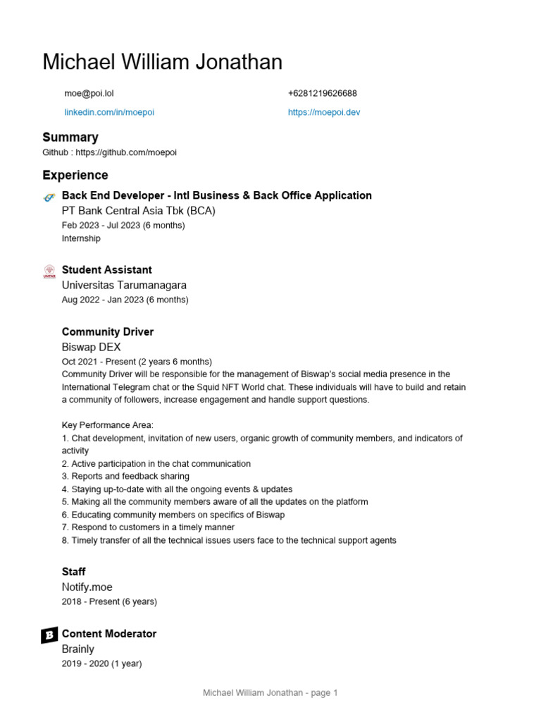 Resume Michael William Jonathan | PDF | World Wide Web | Software ...