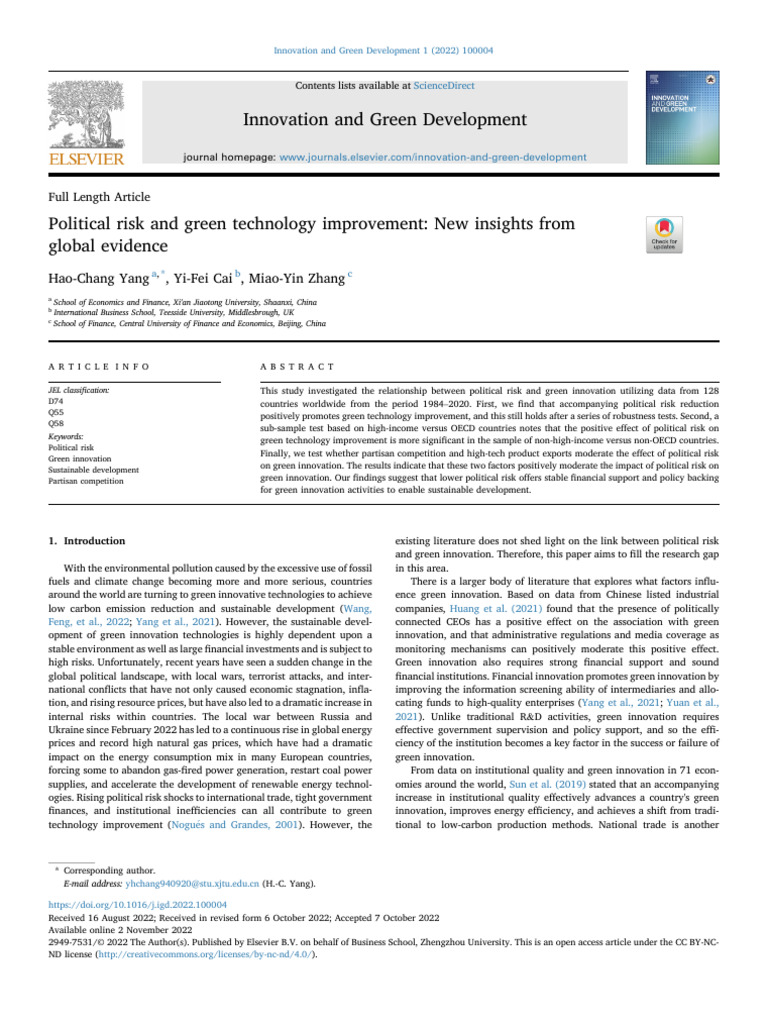 Political Risk's Impact on Green Innovation | PDF | Innovation | Gross ...