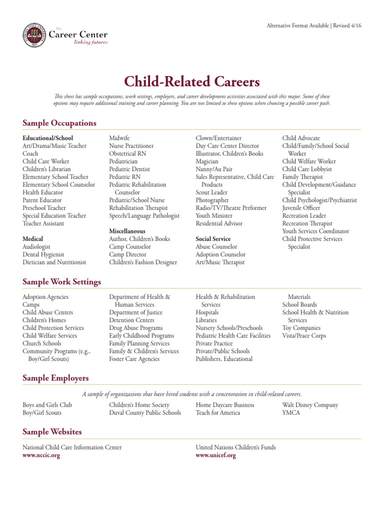 Child Related Careers 0 Pdf Child Care Teachers