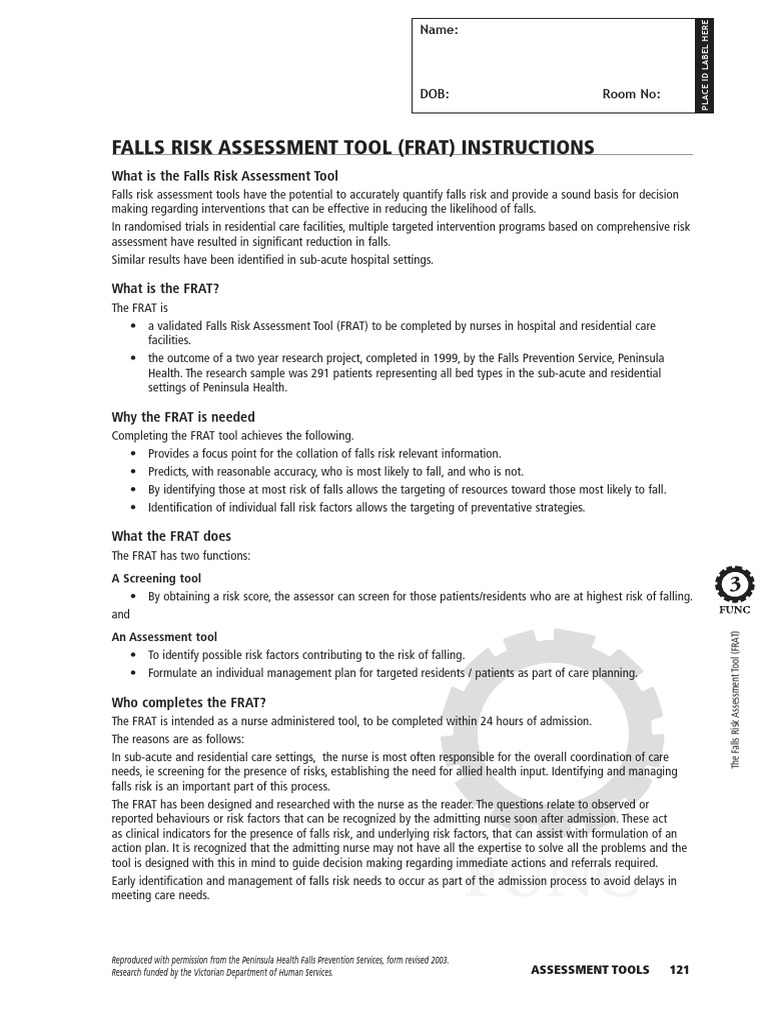 Falls Risk Assessment Tool (FRAT) Guide | PDF | Risk | Risk Assessment